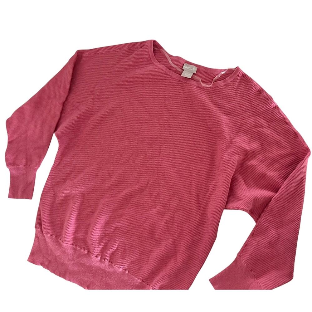 Chicos 1 Cashmere Blend Sweater Sweatshirt Pink M blouse top cotton comfort EUC